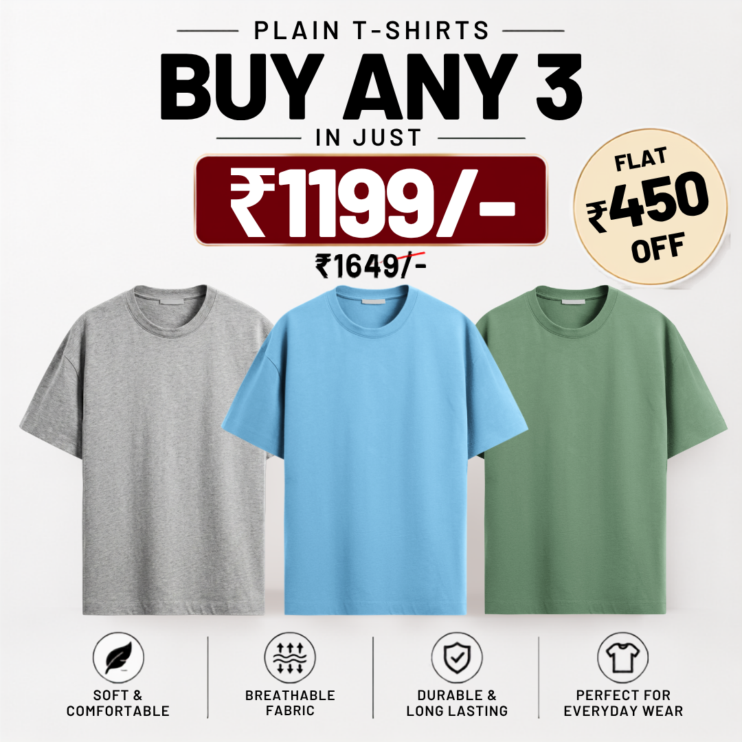 Solids/Plain - Unisex Regular T-Shirts Combo 3