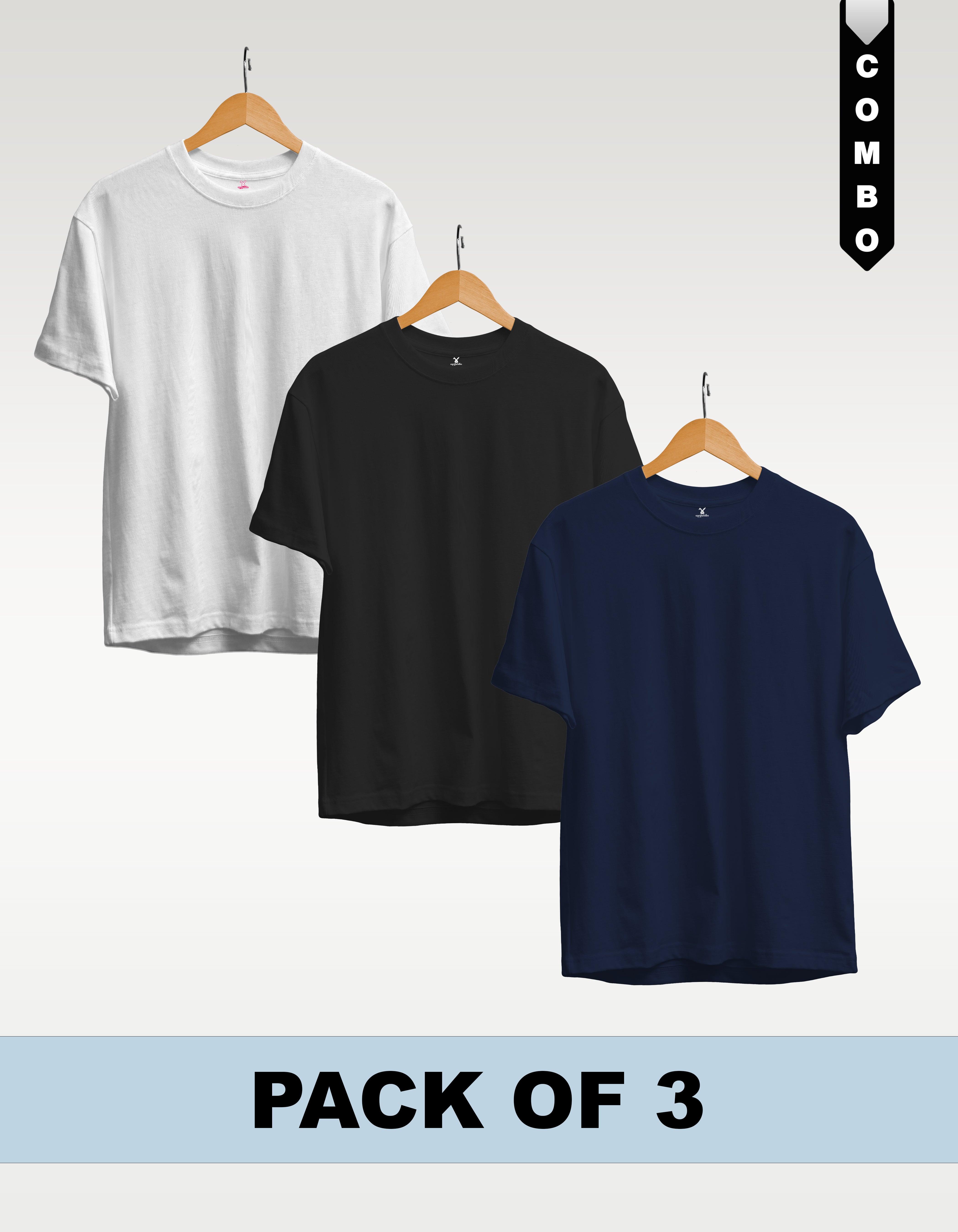 Regular T-Shirt Combo Pack of 3 -White|Black|Navy