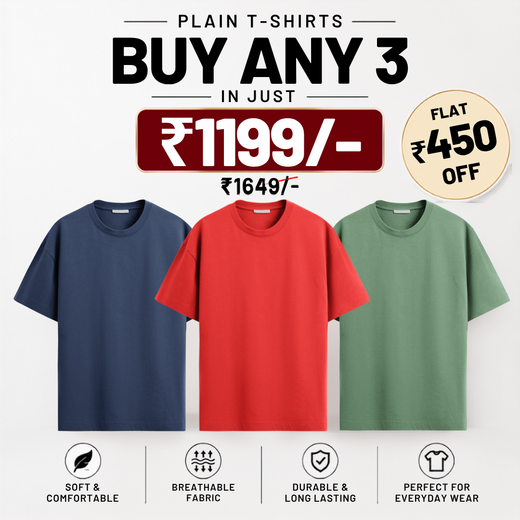 Solids/Plain - Unisex Regular T-Shirts Combo 3