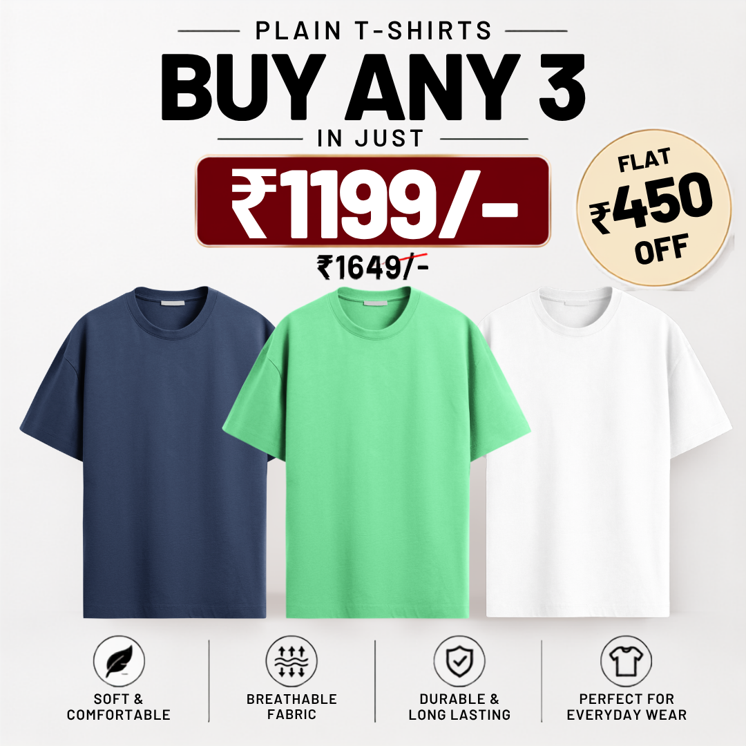 Solids/Plain - Unisex Regular T-Shirts Combo 3