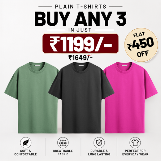 Solids/Plain - Unisex Regular T-Shirts Combo 3