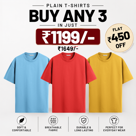 Solids/Plain - Unisex Regular T-Shirts Combo 3