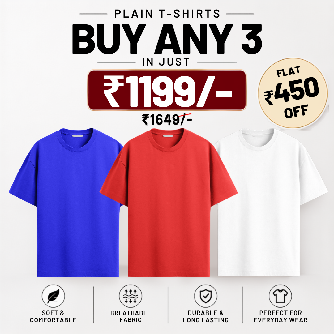 Solids/Plain - Unisex Regular T-Shirts Combo 3