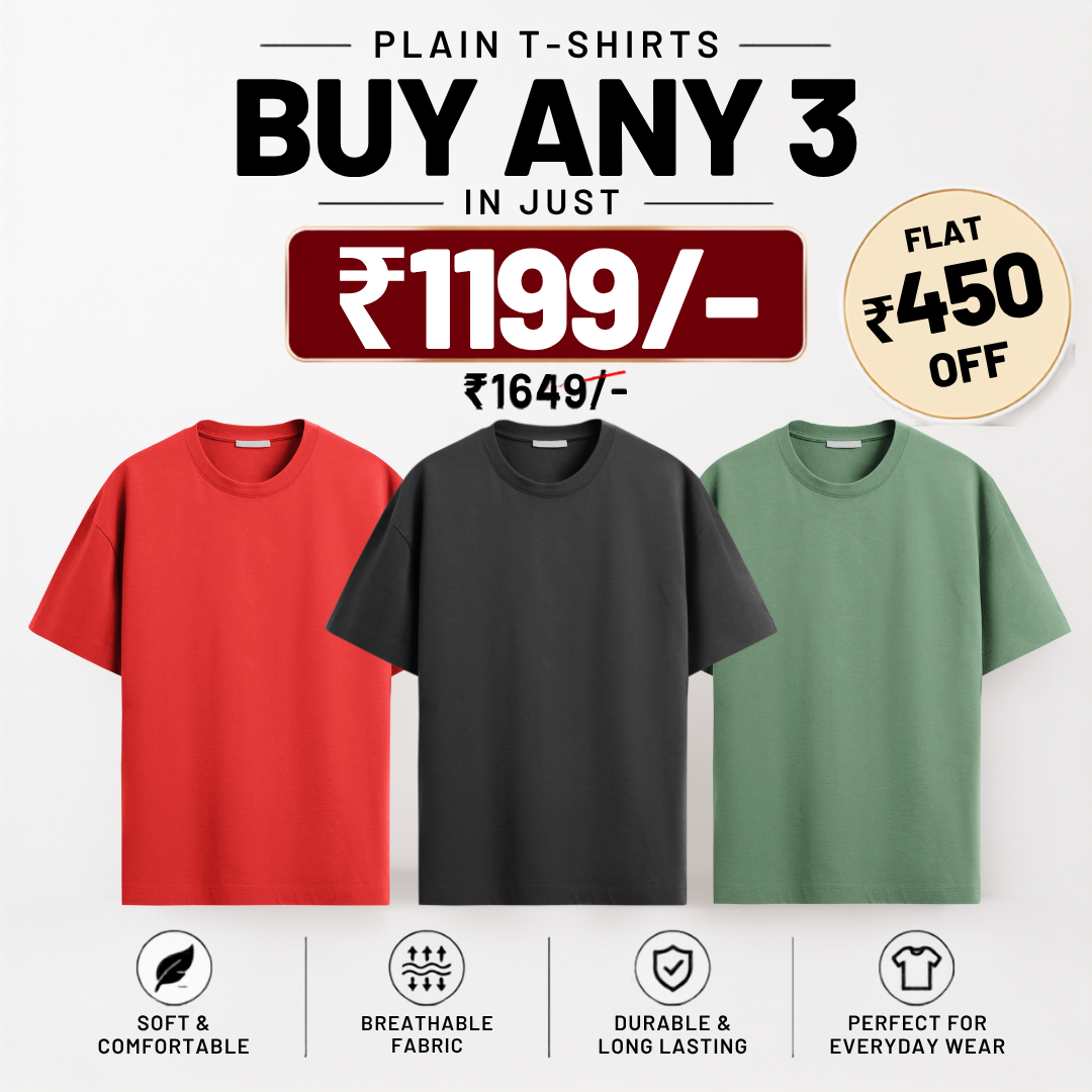 Solids/Plain - Unisex Regular T-Shirts Combo 3