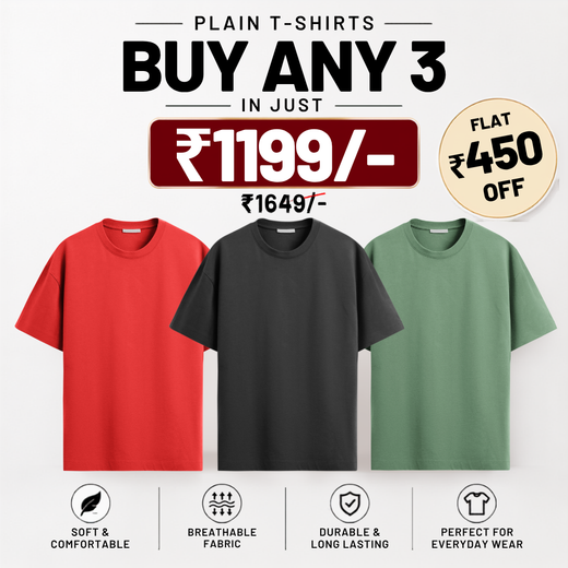 Solids/Plain - Unisex Regular T-Shirts Combo 3