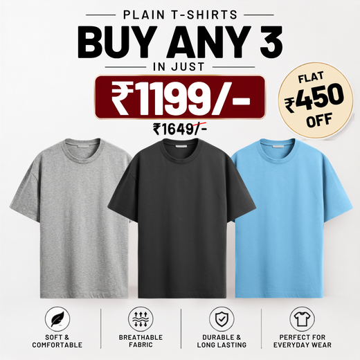 Solids/Plain - Unisex Regular T-Shirts Combo 3