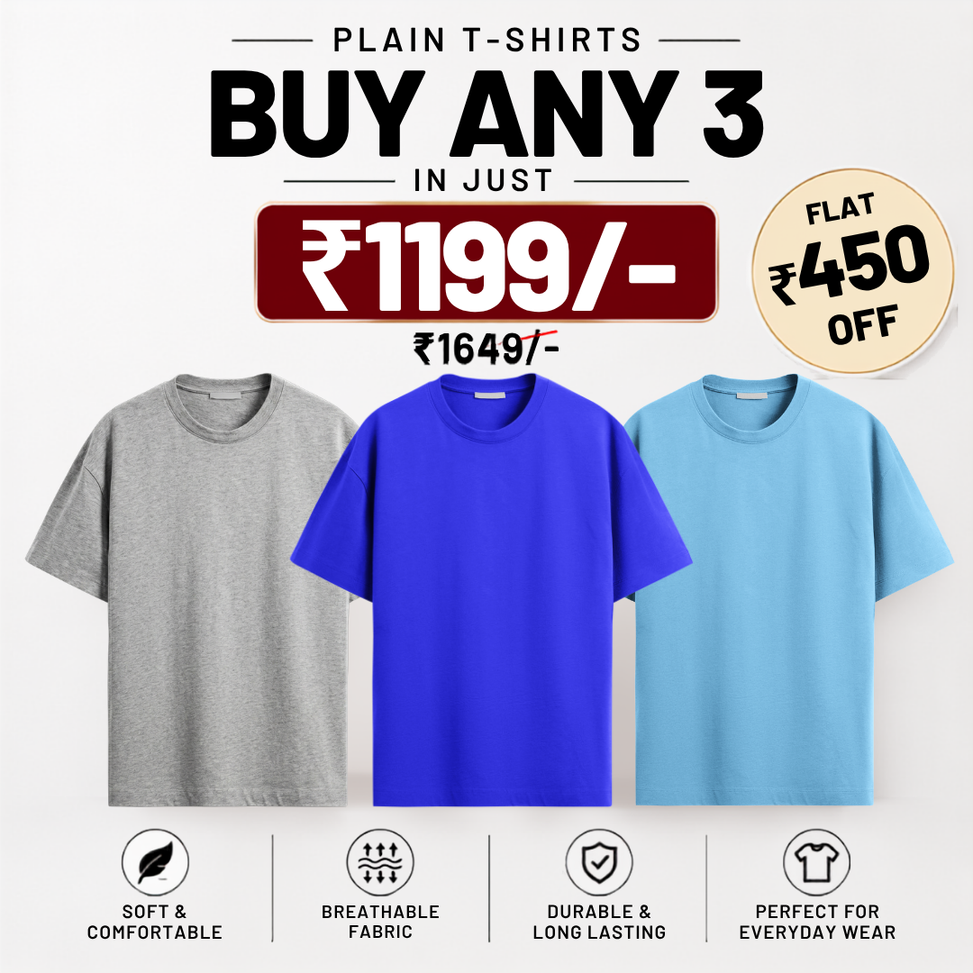 Solids/Plain - Unisex Regular T-Shirts Combo 3