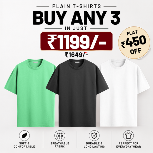 Solids/Plain - Unisex Regular T-Shirts Combo 3