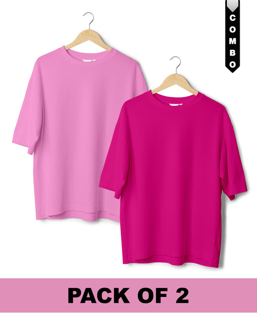 Oversized T-Shirt Combo Pack of 2 - Baby Pink