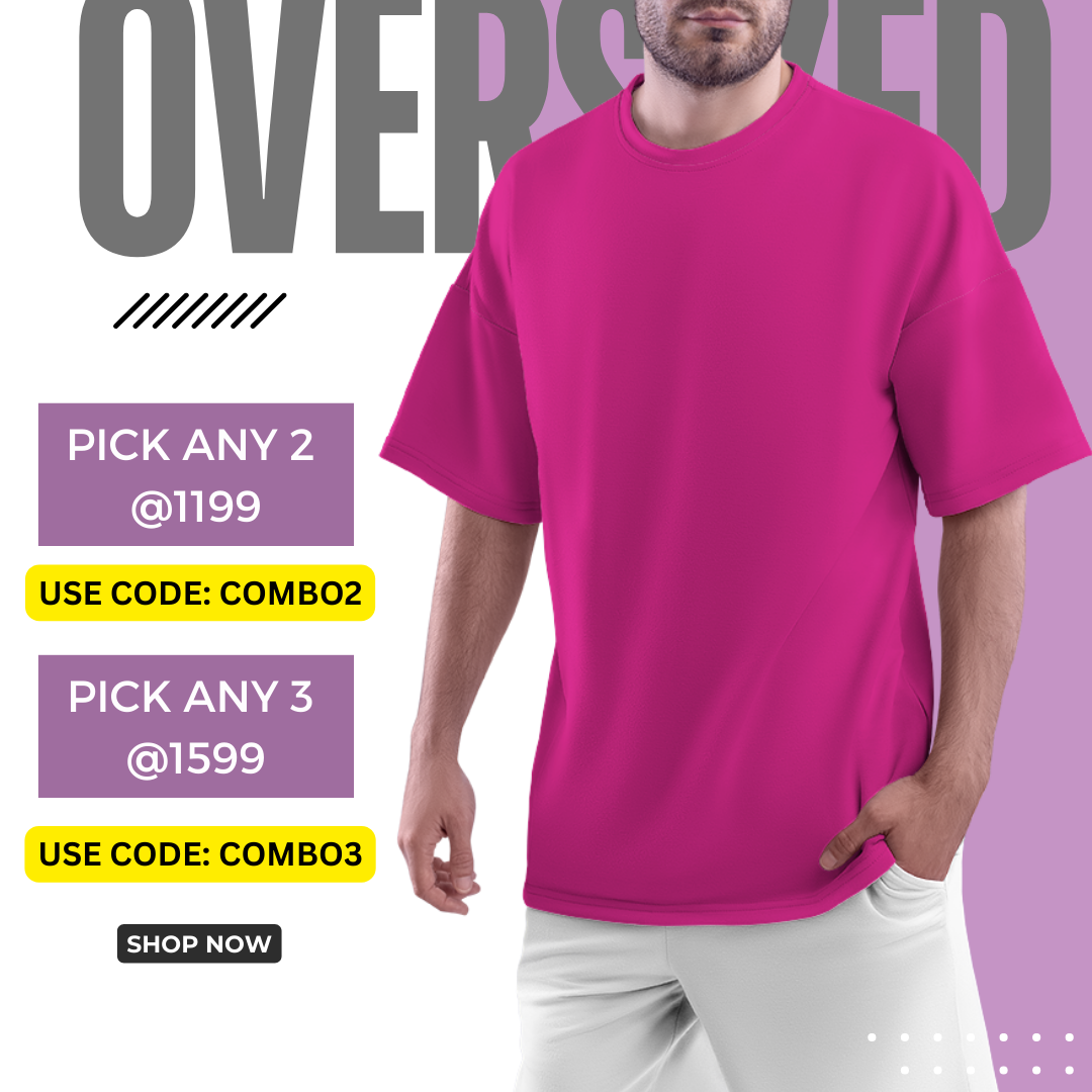 Solids/Plain T-Shirts - Fuchsia Unisex Oversized