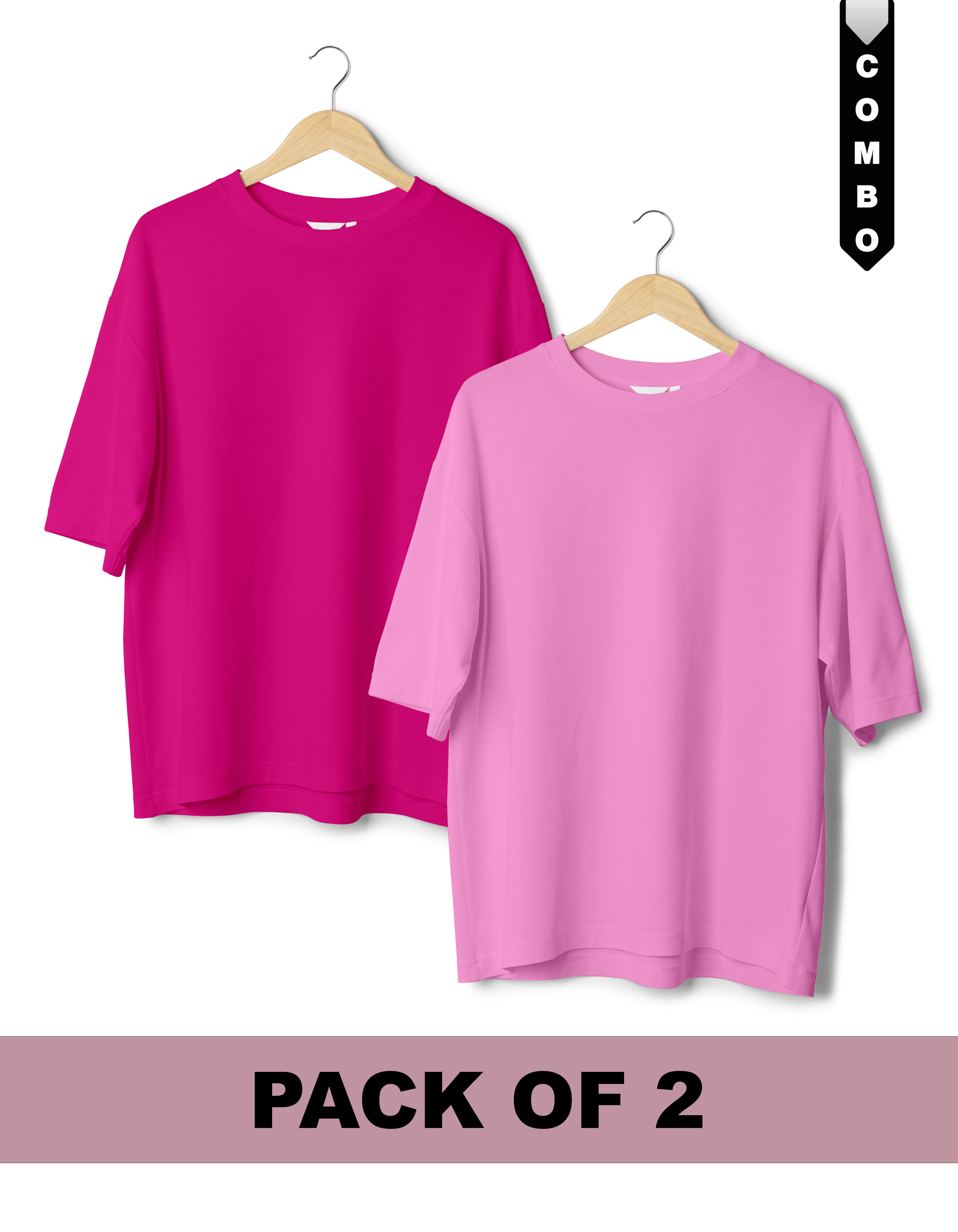 Oversized T-Shirt Combo Pack of 2 - Fuchsia & Baby Pink