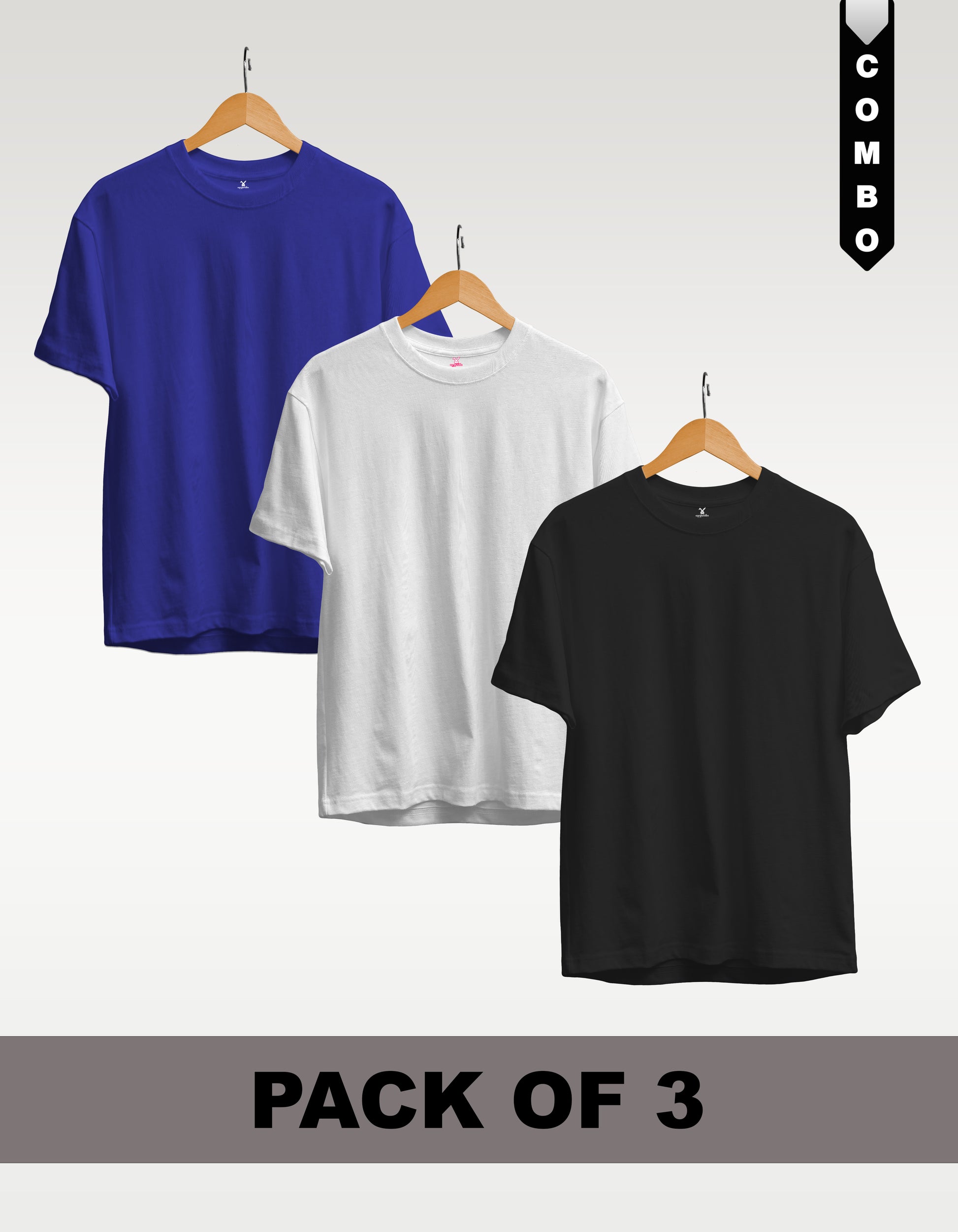 Regular T-Shirt Combo Pack of 3 -Royal Blue|White|Black
