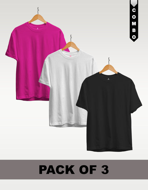 Regular T-Shirt Combo Pack of 3 -Fuchsia (Dark Pink)