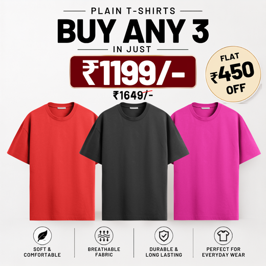 Solids/Plain - Unisex Regular T-Shirts Combo 3