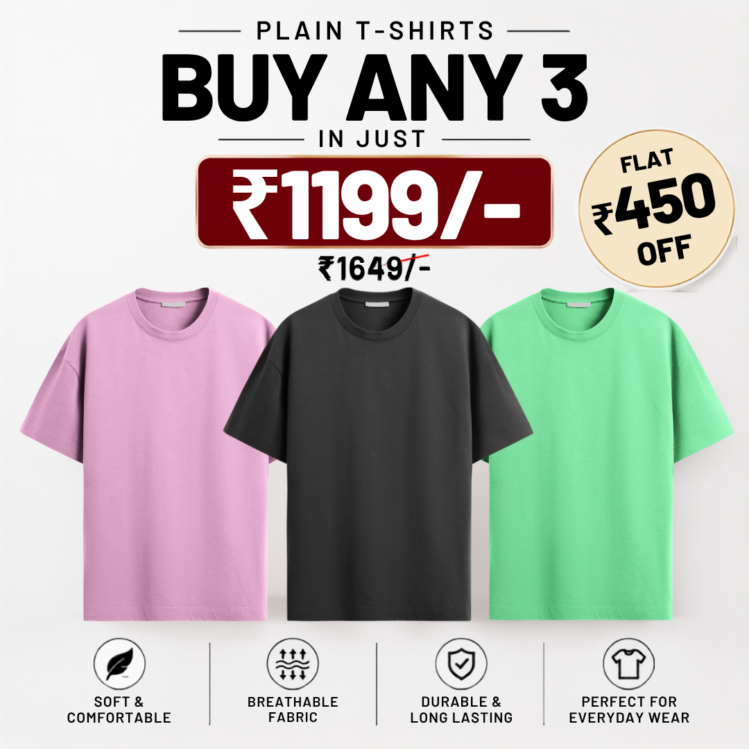 Solids/Plain - Unisex Regular T-Shirts Combo 3