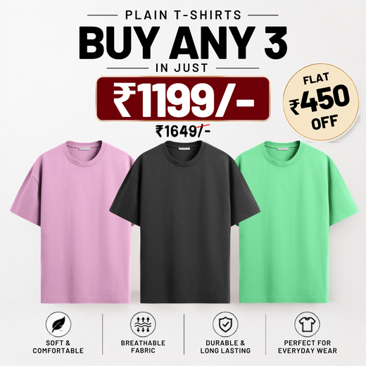 Solids/Plain - Unisex Regular T-Shirts Combo 3