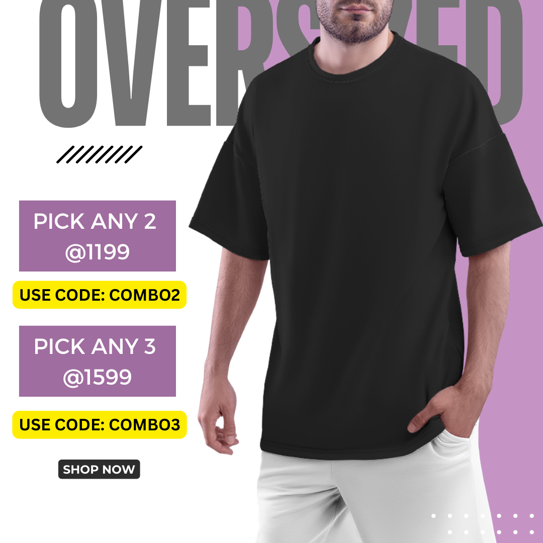 Solids/Plain T-Shirts - Black Unisex Oversized