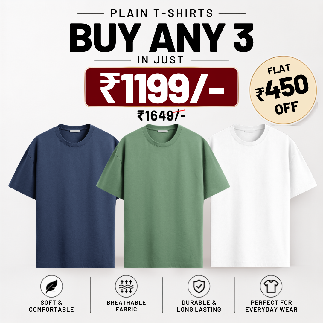 Solids/Plain - Unisex Regular T-Shirts Combo 3