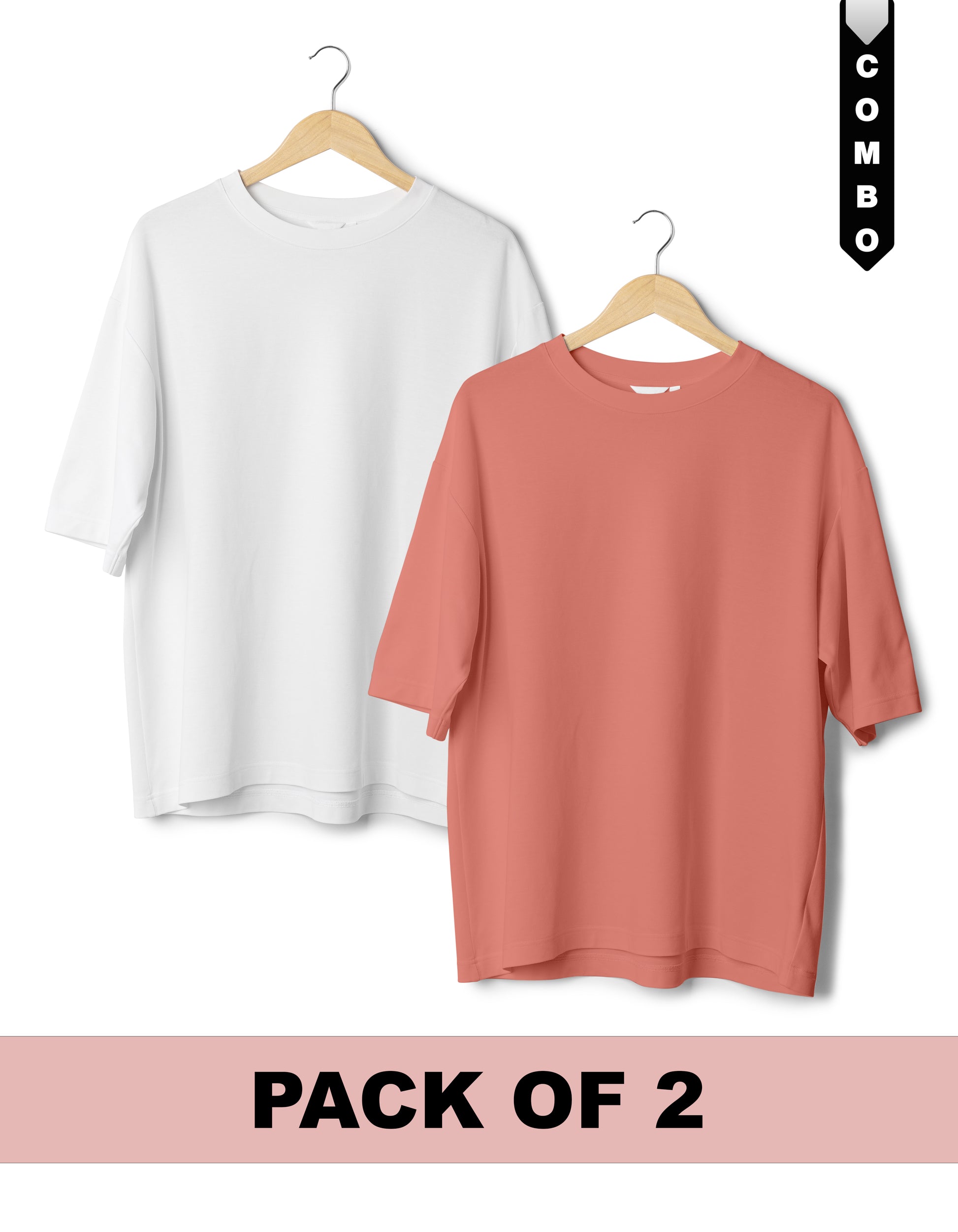 Oversized T-Shirt Combo Pack of 2 - White & Salmon
