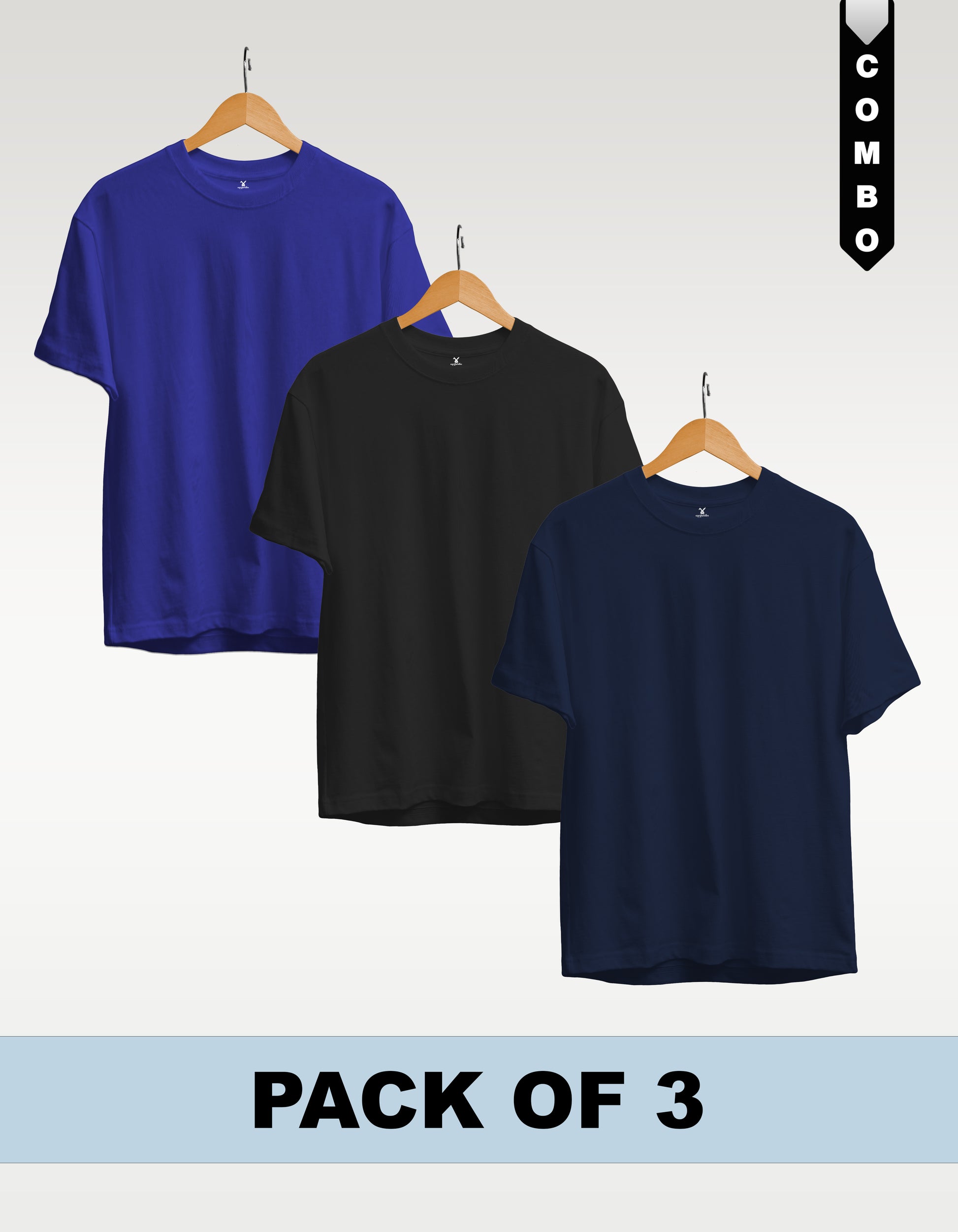 Regular T-Shirt Combo Pack of 3 -Royal Blue|Black|Navy Blue