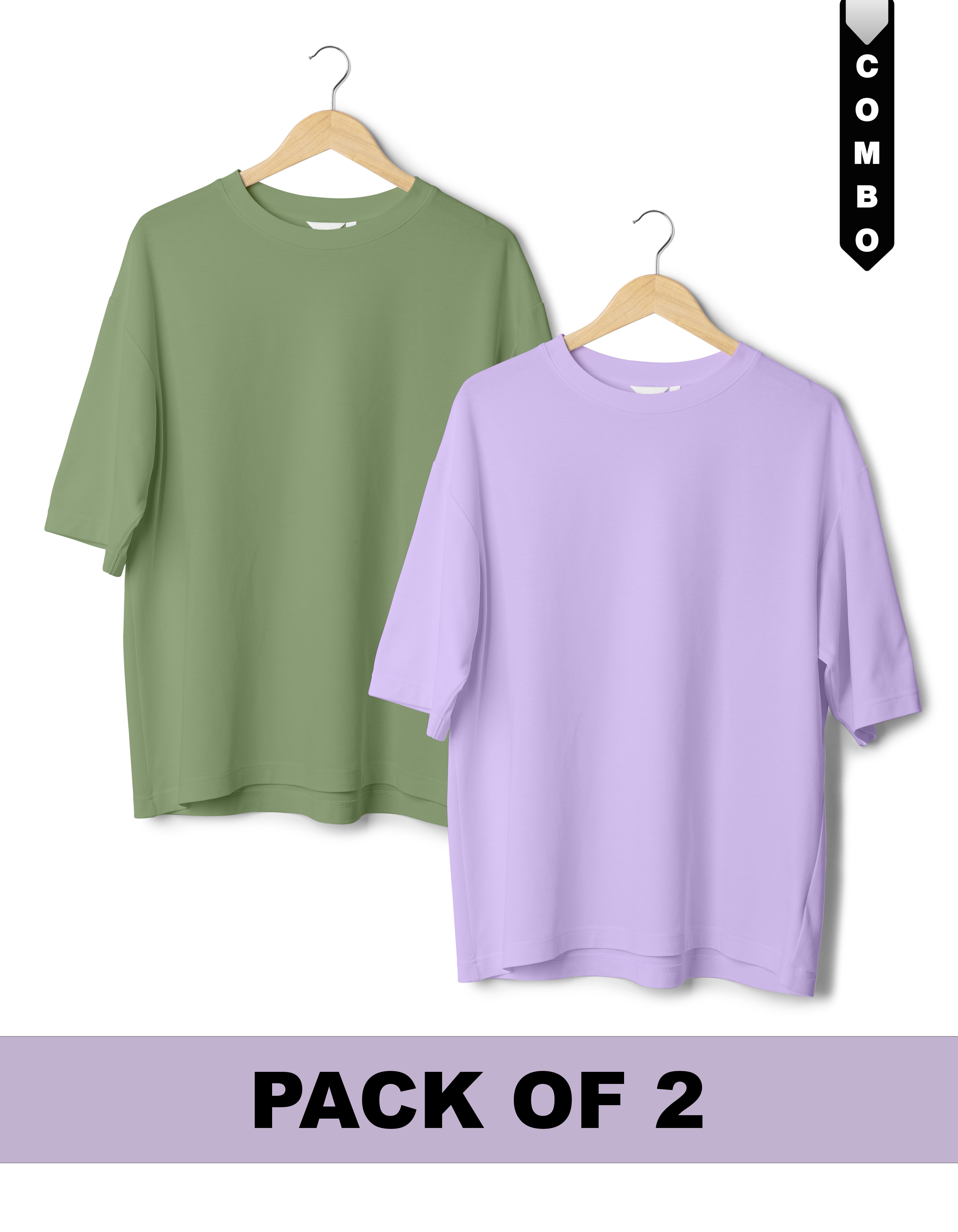 Oversized T-Shirt Combo Pack of 2 - Sage Green  & Lavender