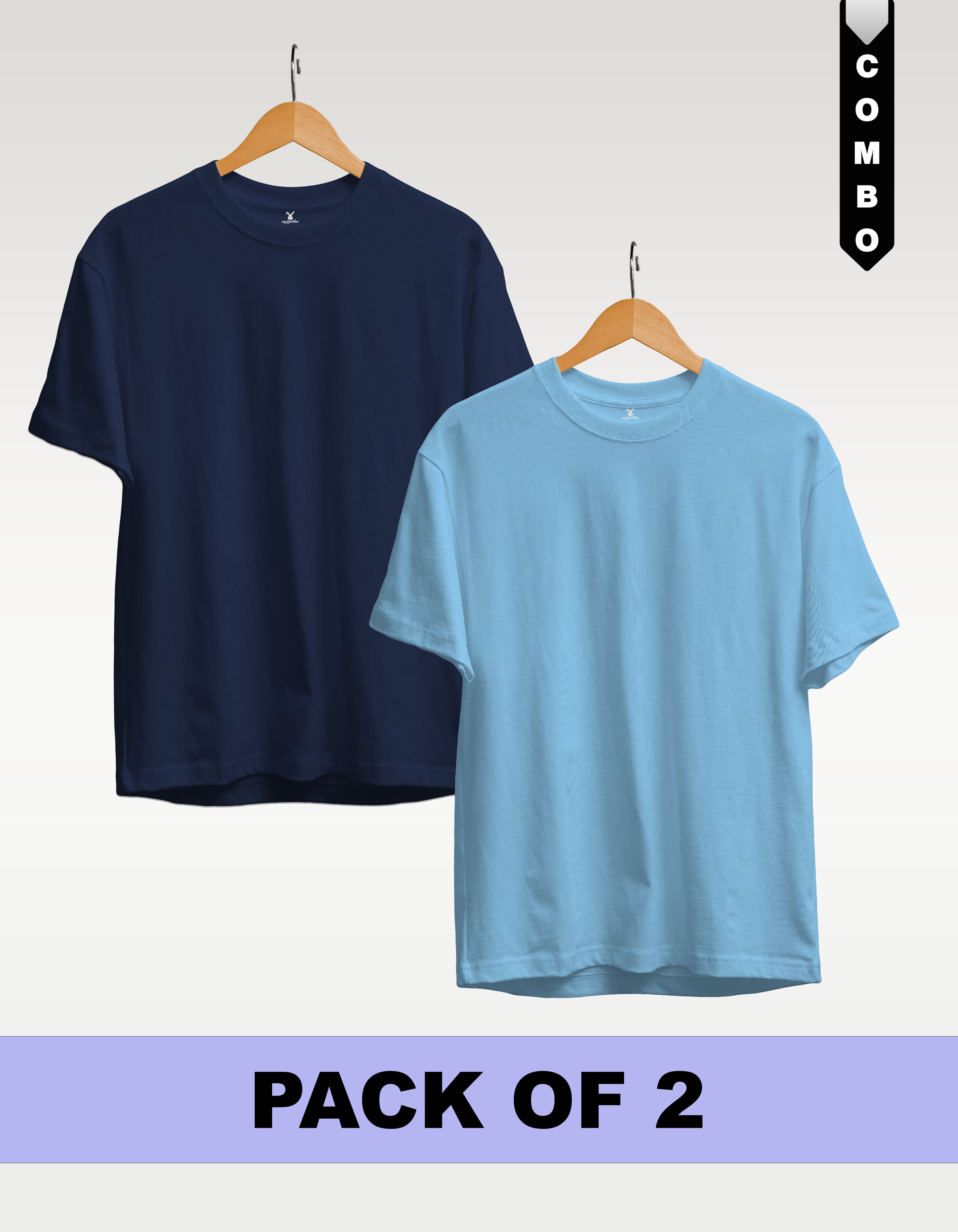 Regular T-Shirt Combo Pack of 2 - Navy Blue & Sky Blue