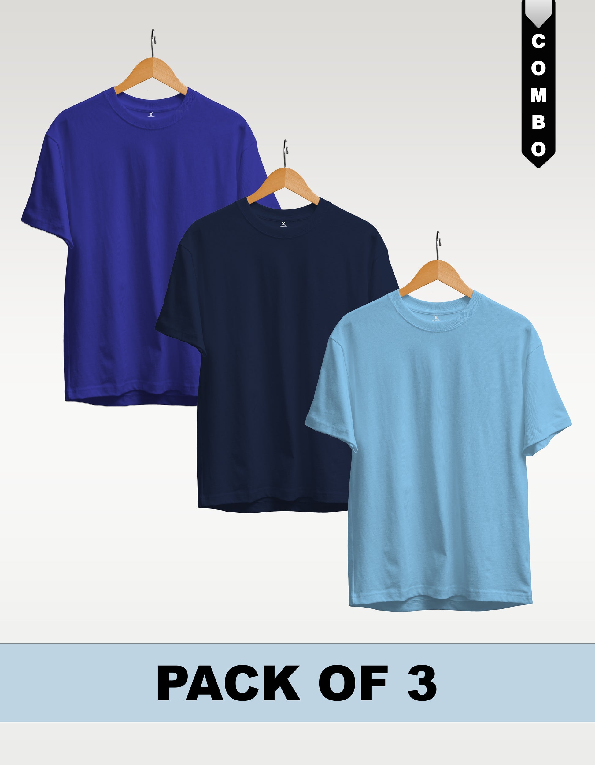 Regular T-Shirt Combo Pack of 3 -Royal Blue|Navy Blue|Sky Blue