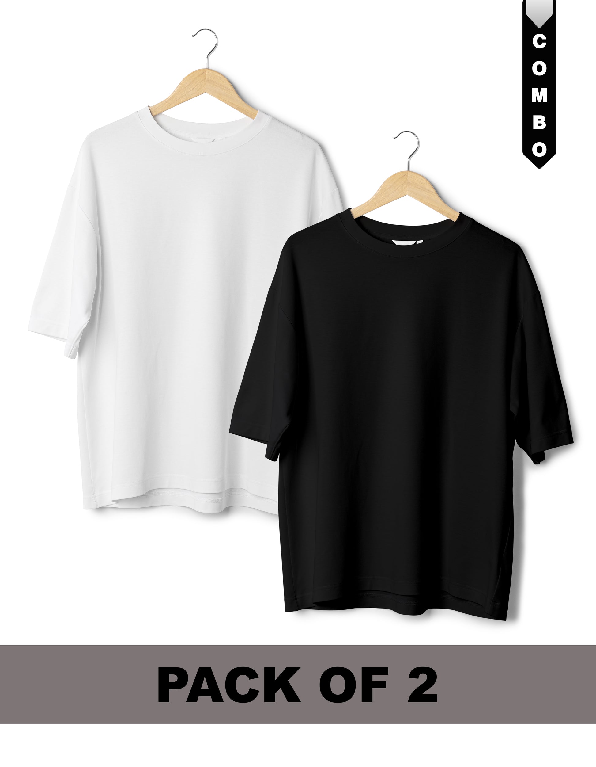 Oversized T-Shirt Combo Pack of 2 - White & Black