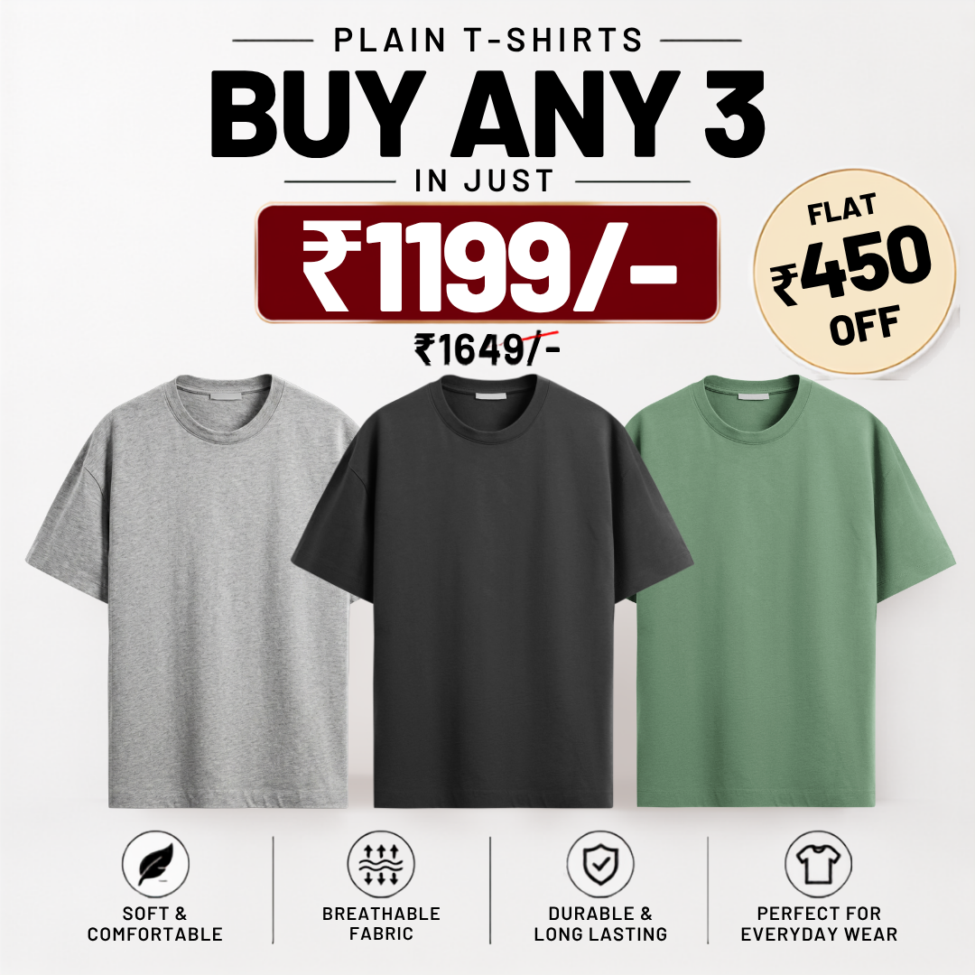 Solids/Plain - Unisex Regular T-Shirts Combo 3