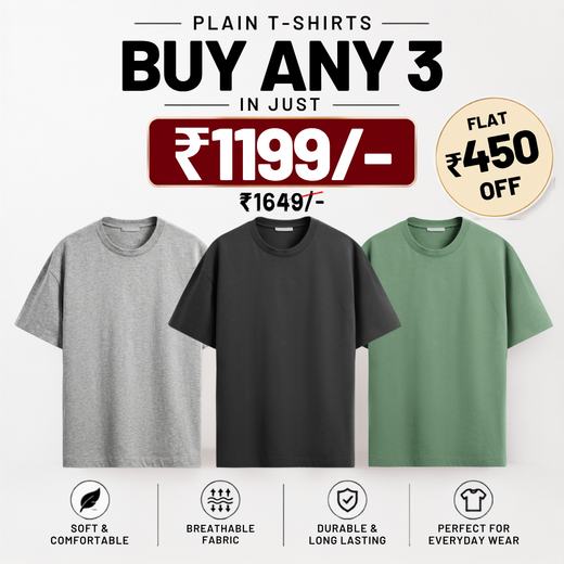 Solids/Plain - Unisex Regular T-Shirts Combo 3
