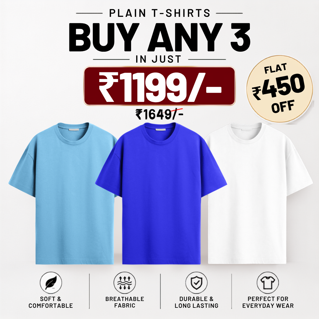 Solids/Plain - Unisex Regular T-Shirts Combo 3