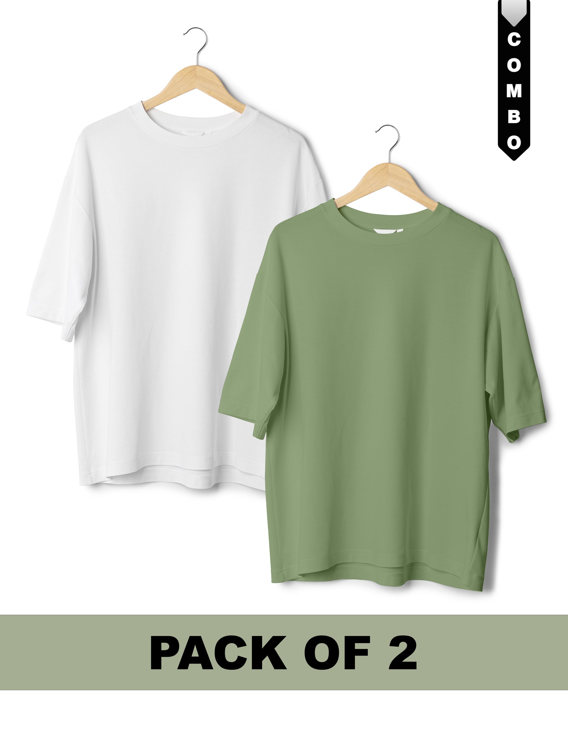 Oversized T-Shirt Combo Pack of 2 - White & Sage Green