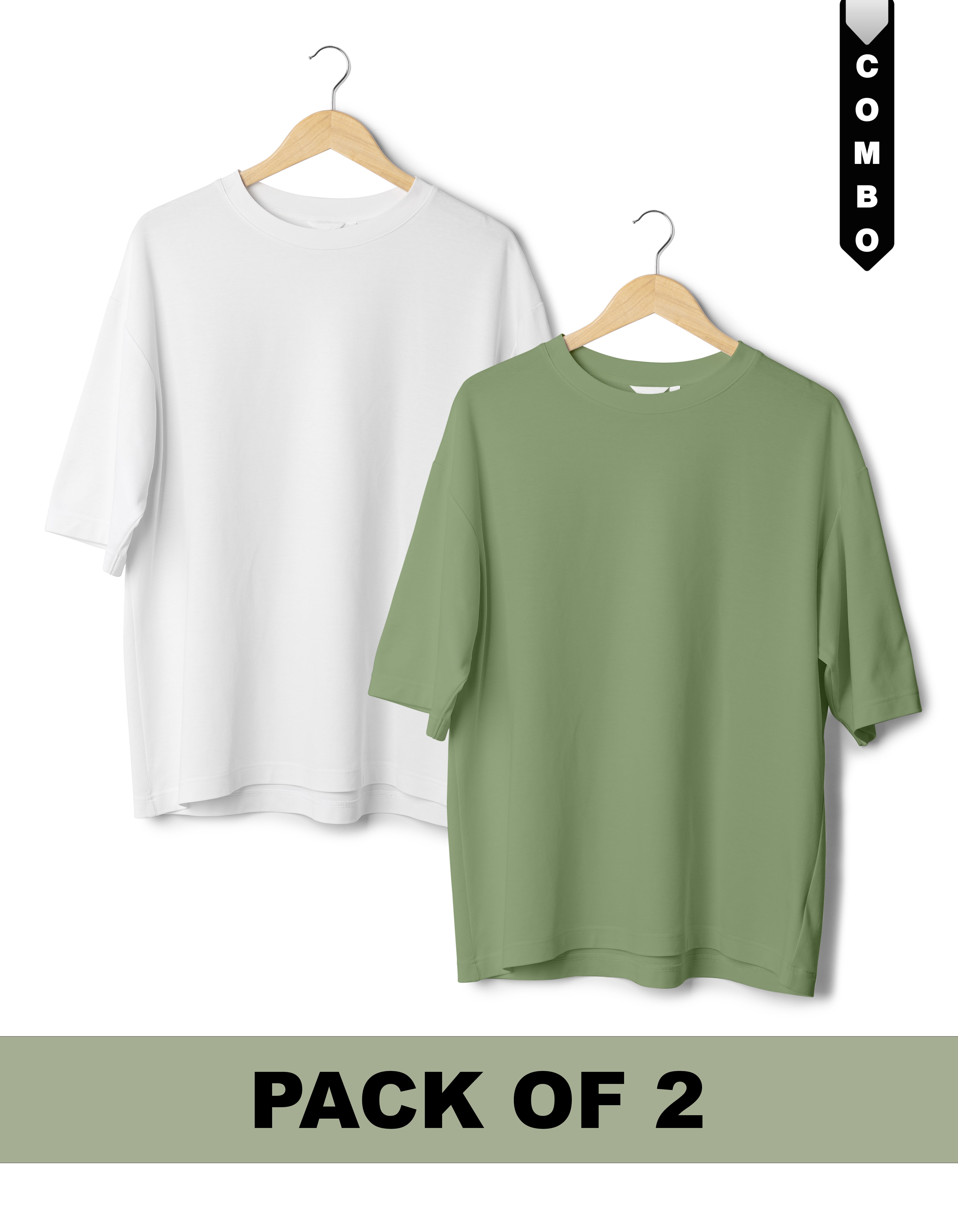 Oversized T-Shirt Combo Pack of 2 - White & Sage Green