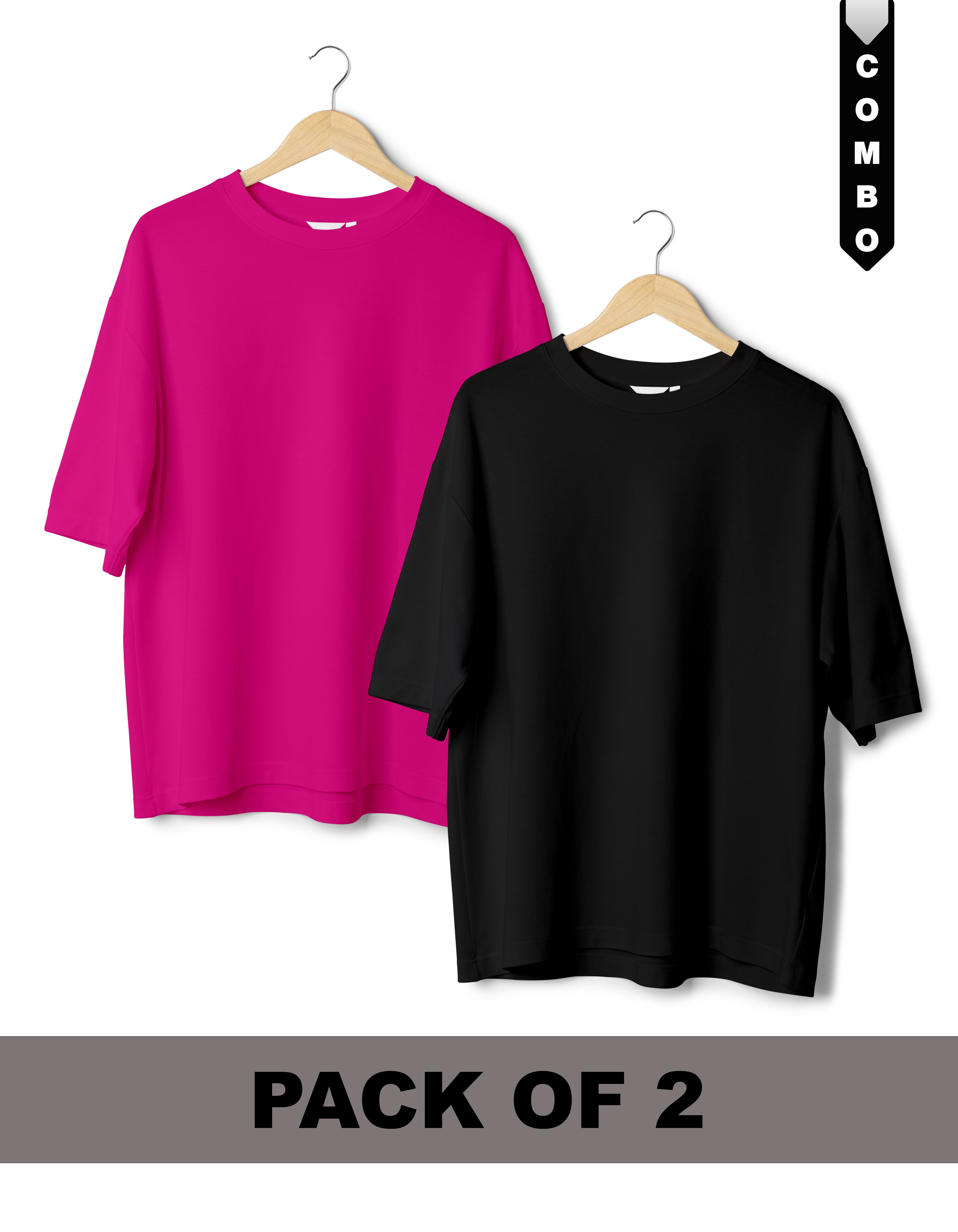 Oversized T-Shirt Combo Pack of 2 - Fuchsia & Black