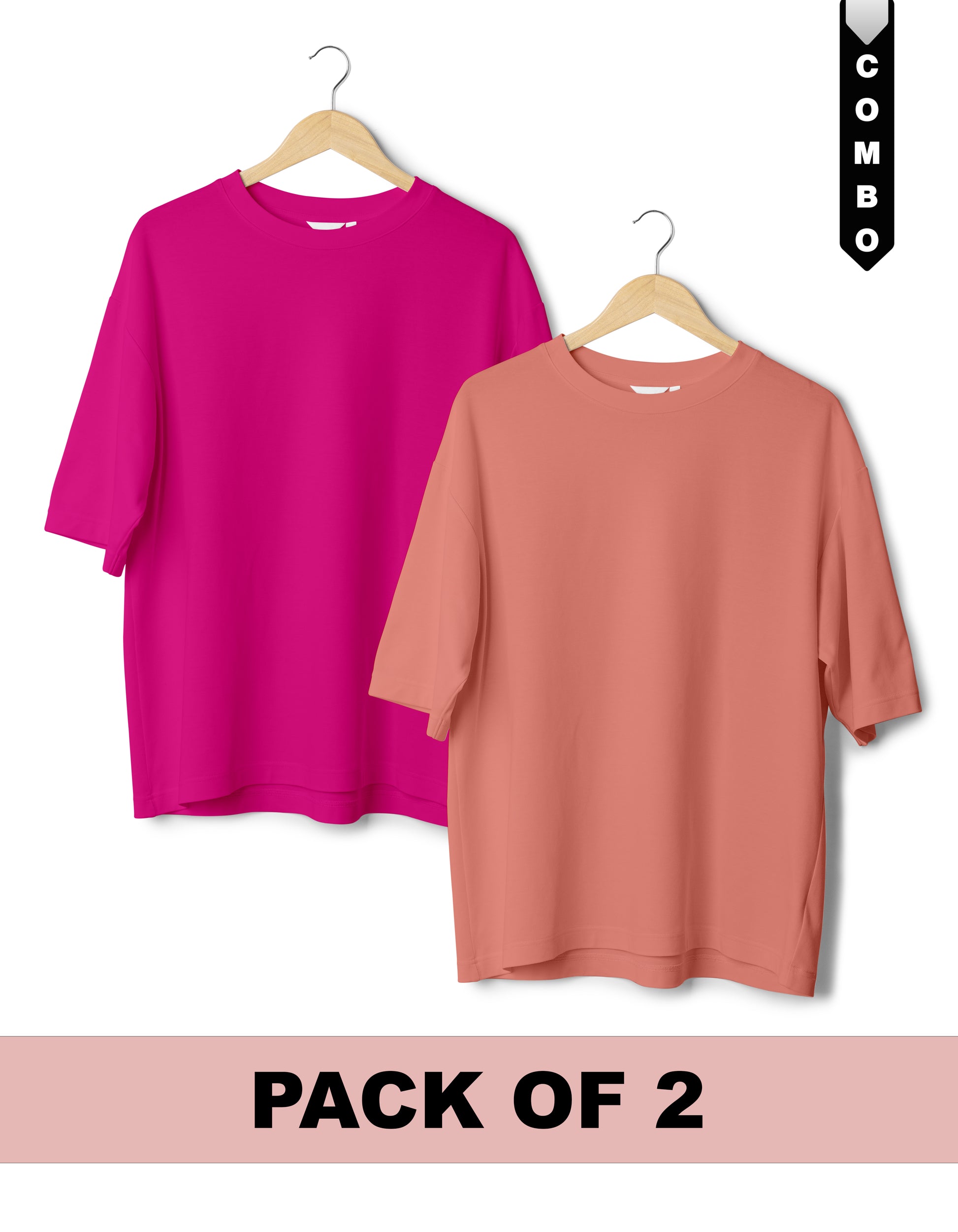 Oversized T-Shirt Combo Pack of 2 - Fuchsia & Salmon Pink