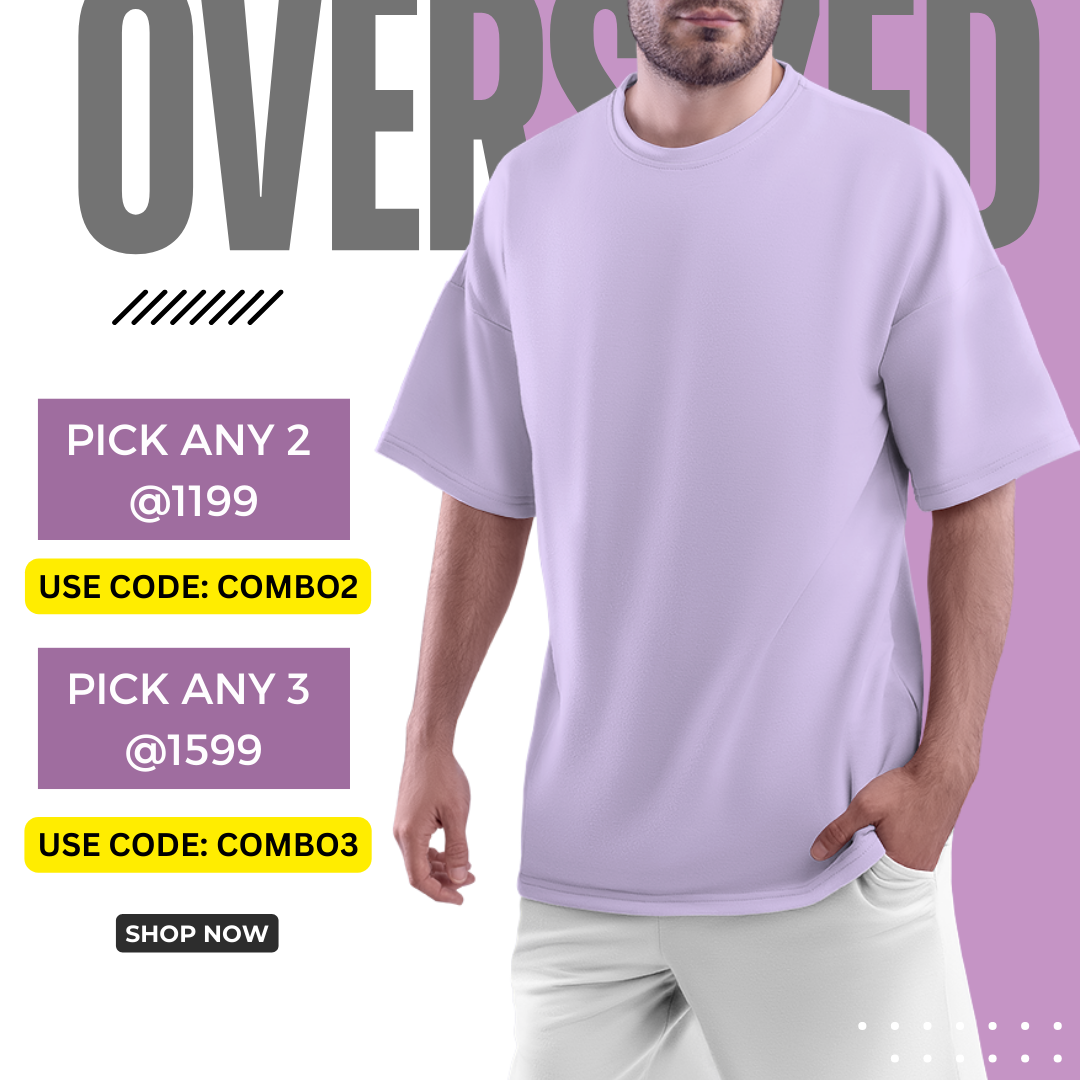 Solids/Plain T-Shirts - Lavender Unisex Oversized