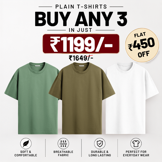 Solids/Plain - Unisex Regular T-Shirts Combo 3
