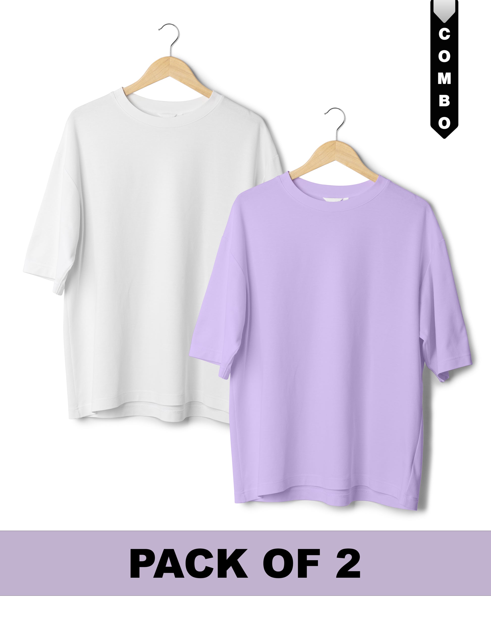 Oversized T-Shirt Combo Pack of 2 - White & Lavender