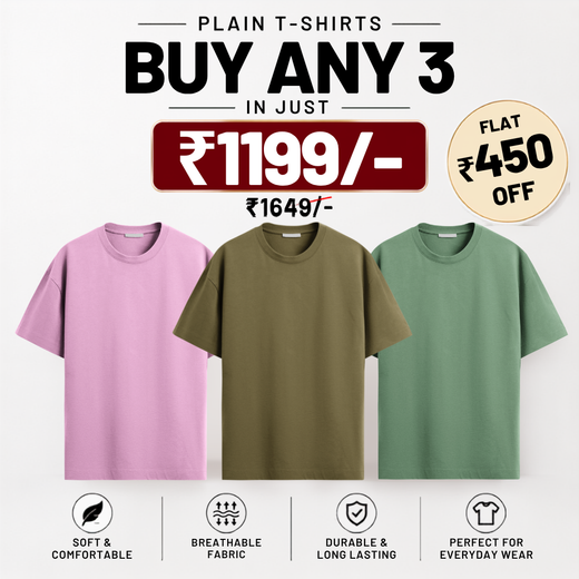 Solids/Plain - Unisex Regular T-Shirts Combo 3