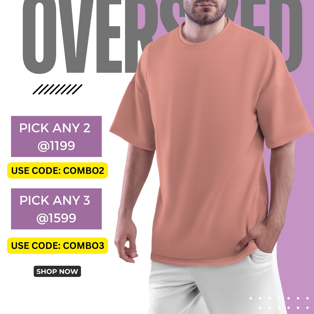 Solids/Plain T-Shirts - Salmon Pink Unisex Oversized