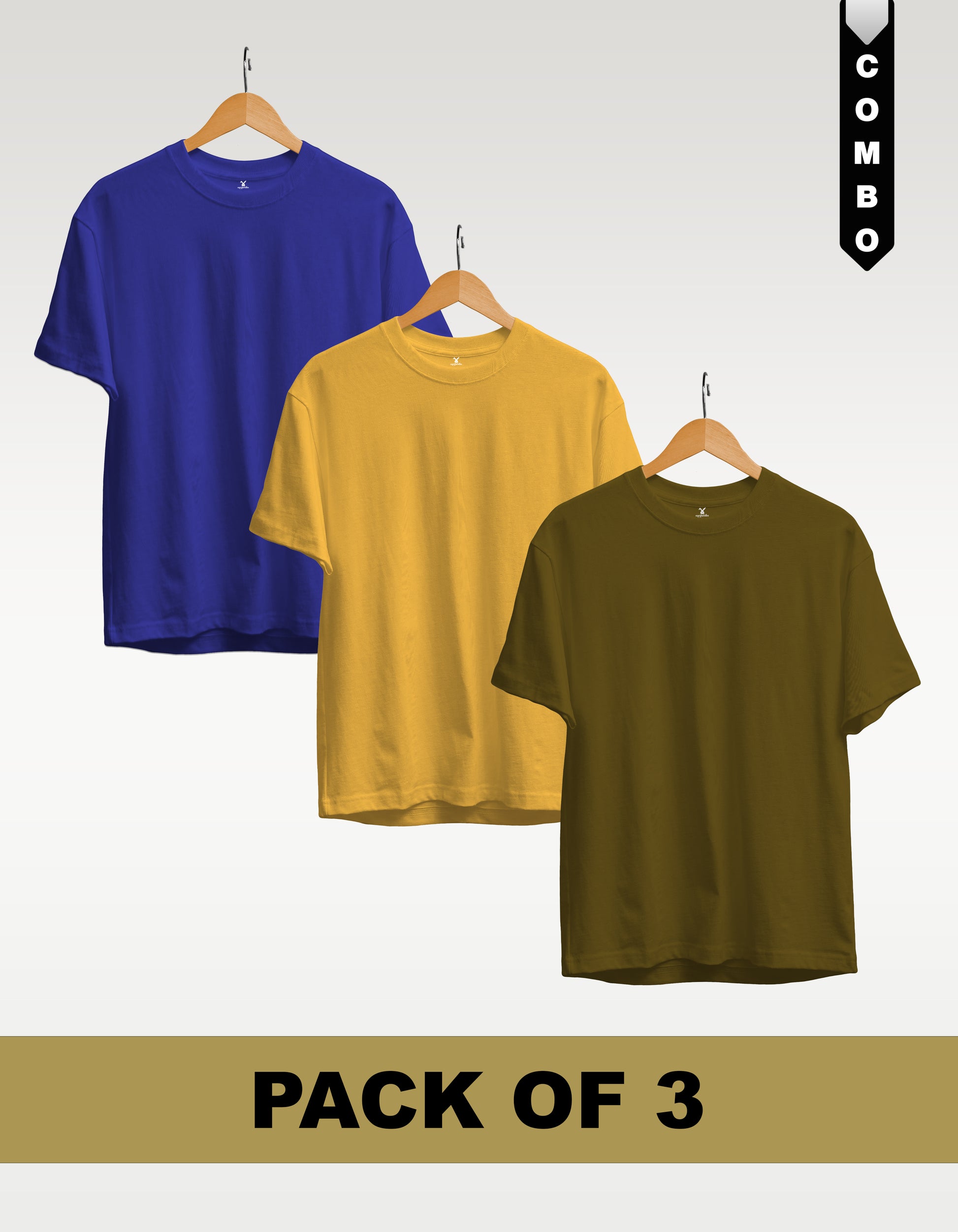 Regular T-Shirt Combo Pack of 3 -Royal Blue|Yellow|Olive Green
