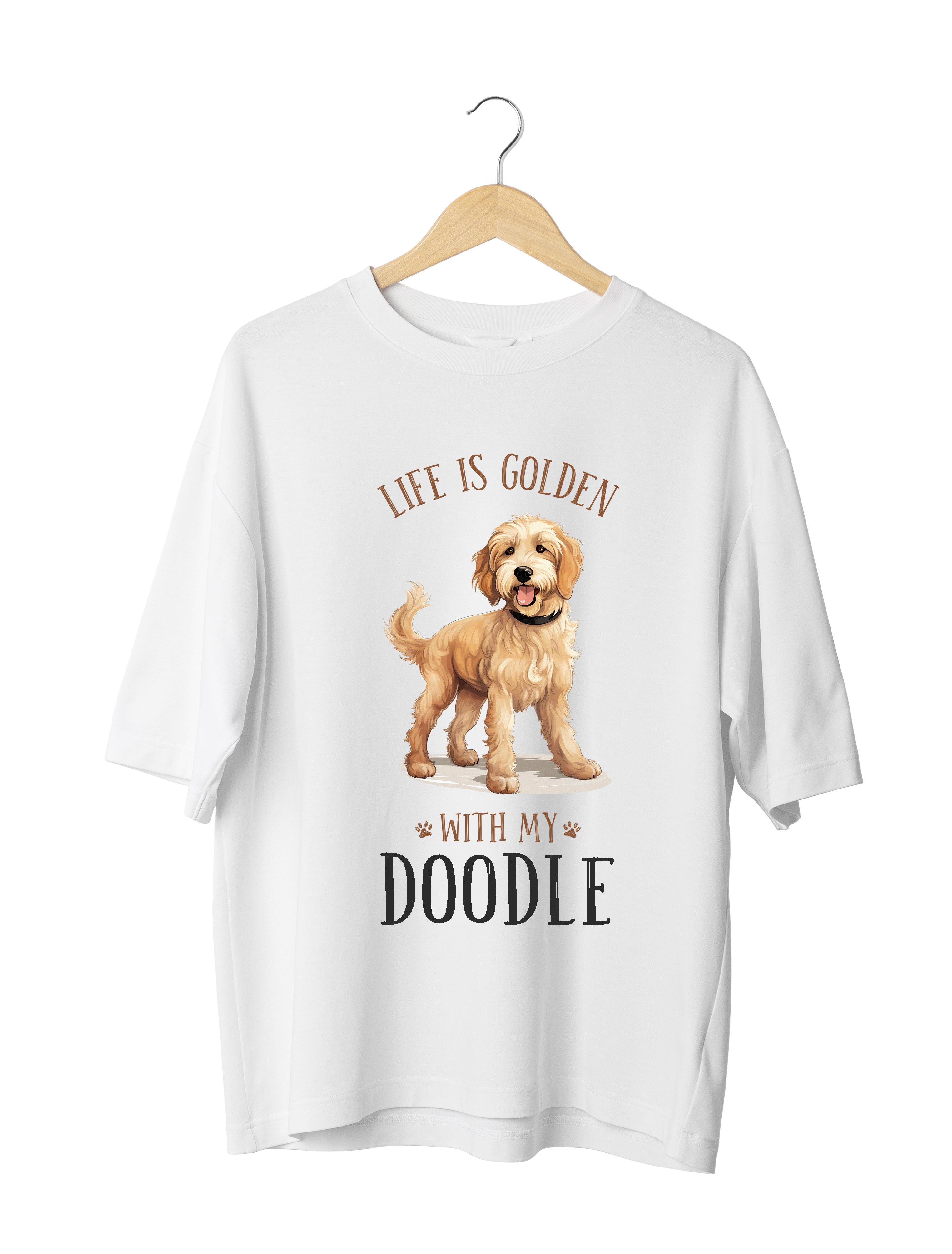 Doodle Dog Lover : Unisex Black Oversized Half Sleeved T-shirt