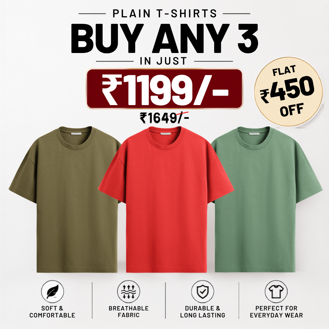 Solids/Plain - Unisex Regular T-Shirts Combo 3