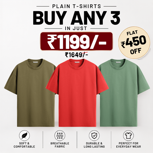 Solids/Plain - Unisex Regular T-Shirts Combo 3