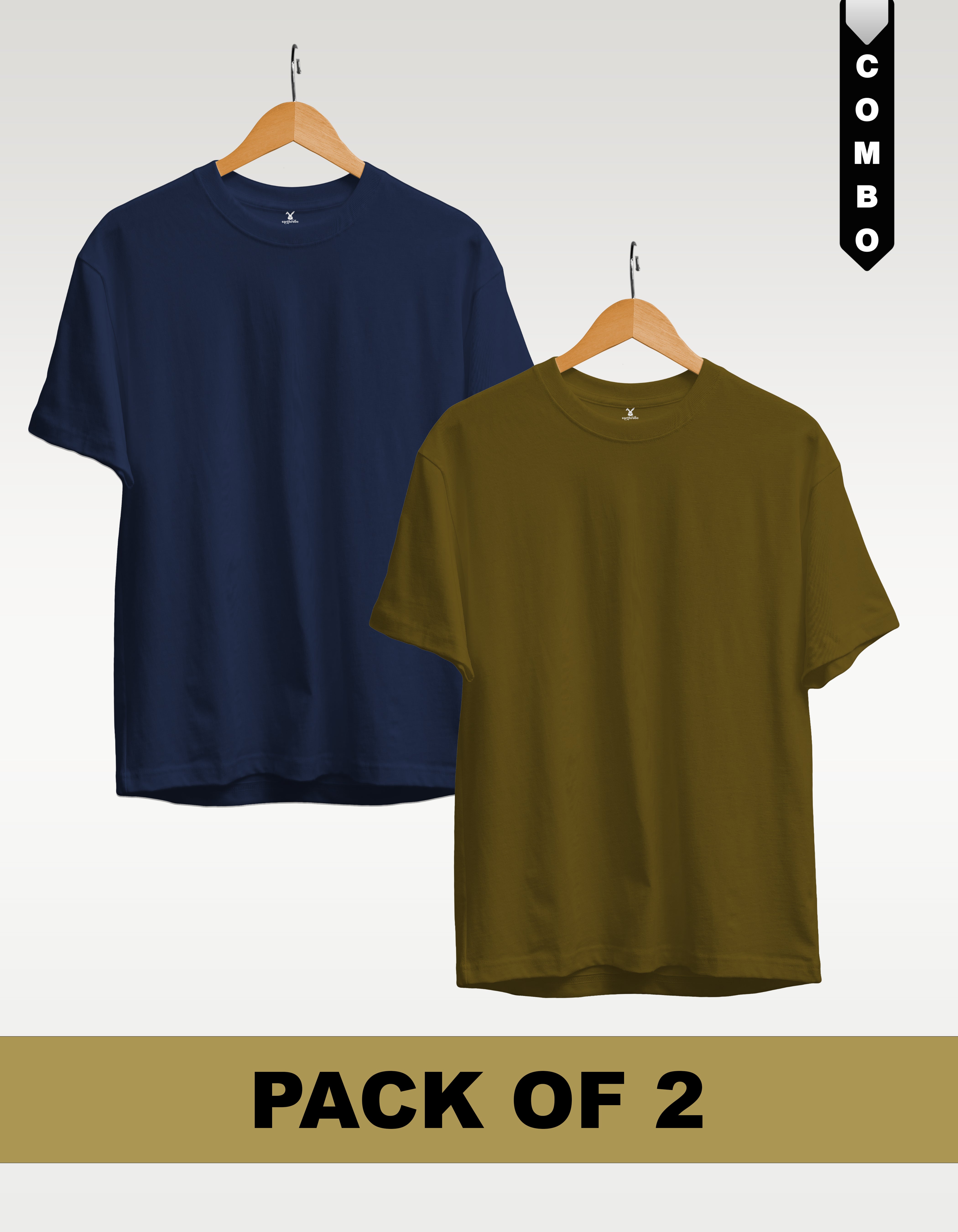 Regular T-Shirt Combo Pack of 2 - Navy Blue & Olive Green