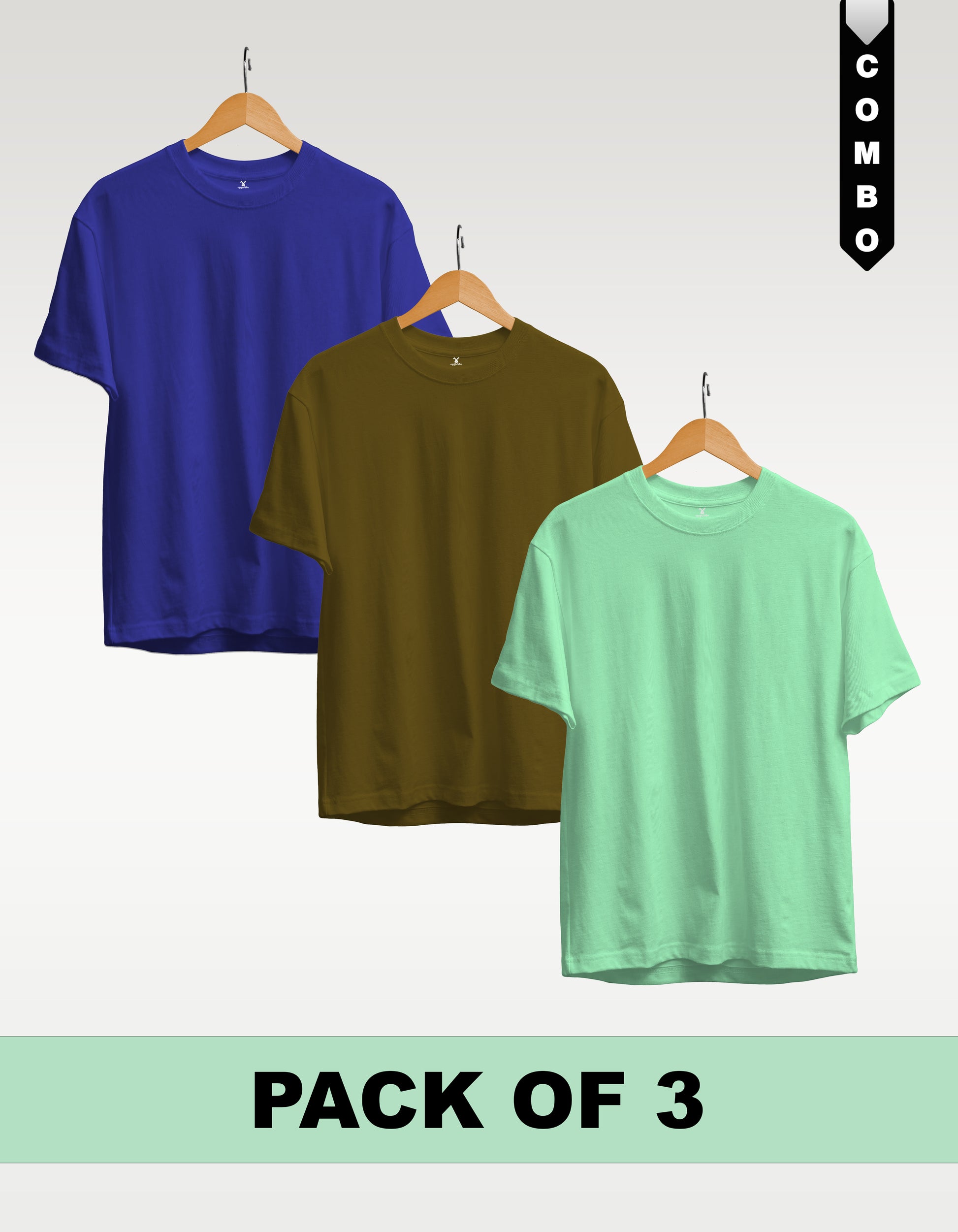 Regular T-Shirt Combo Pack of 3 -Royal Blue|Olive Green|Mint Green