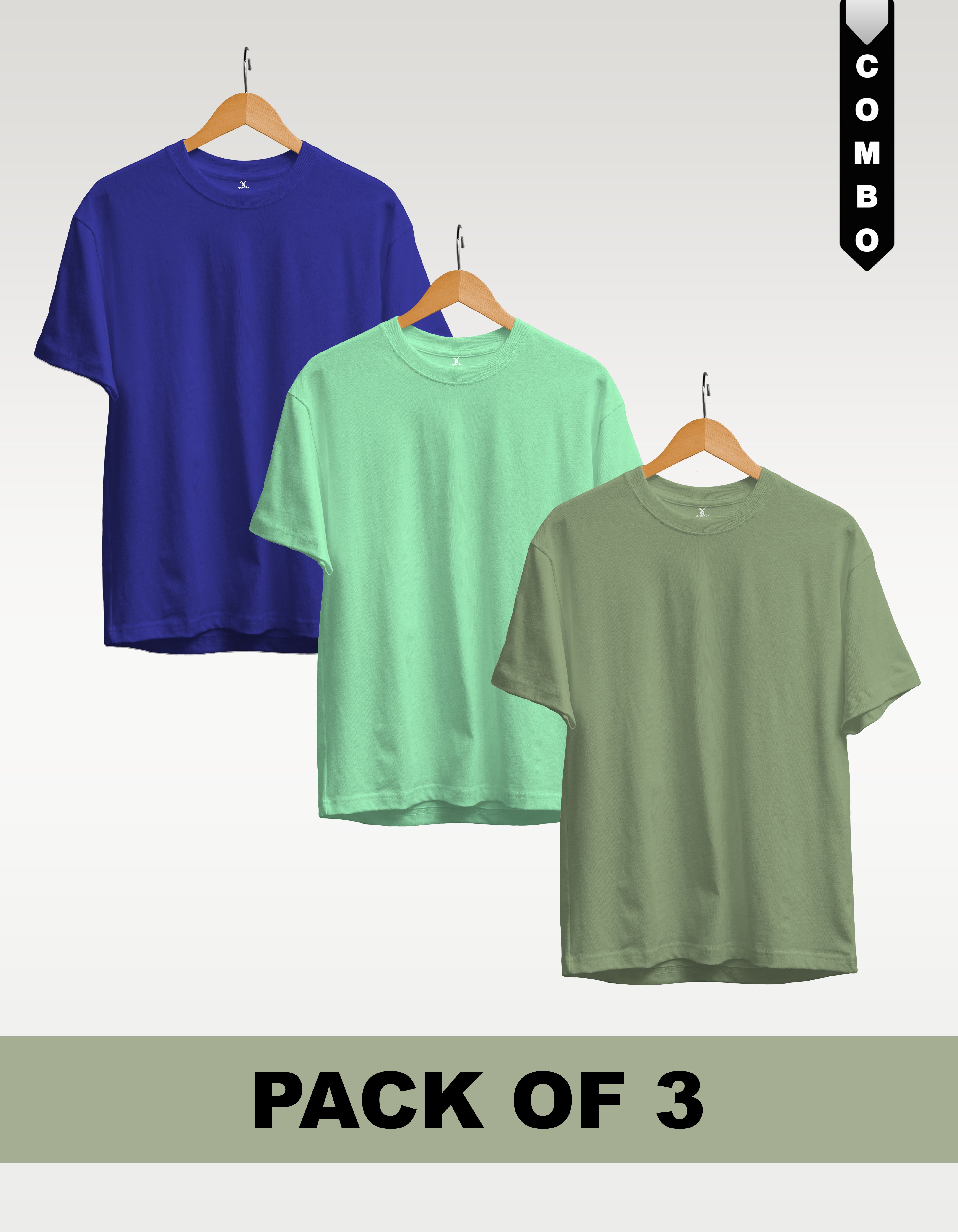 Regular T-Shirt Combo Pack of 3 -Royal Blue|Mint Green|Sage Green