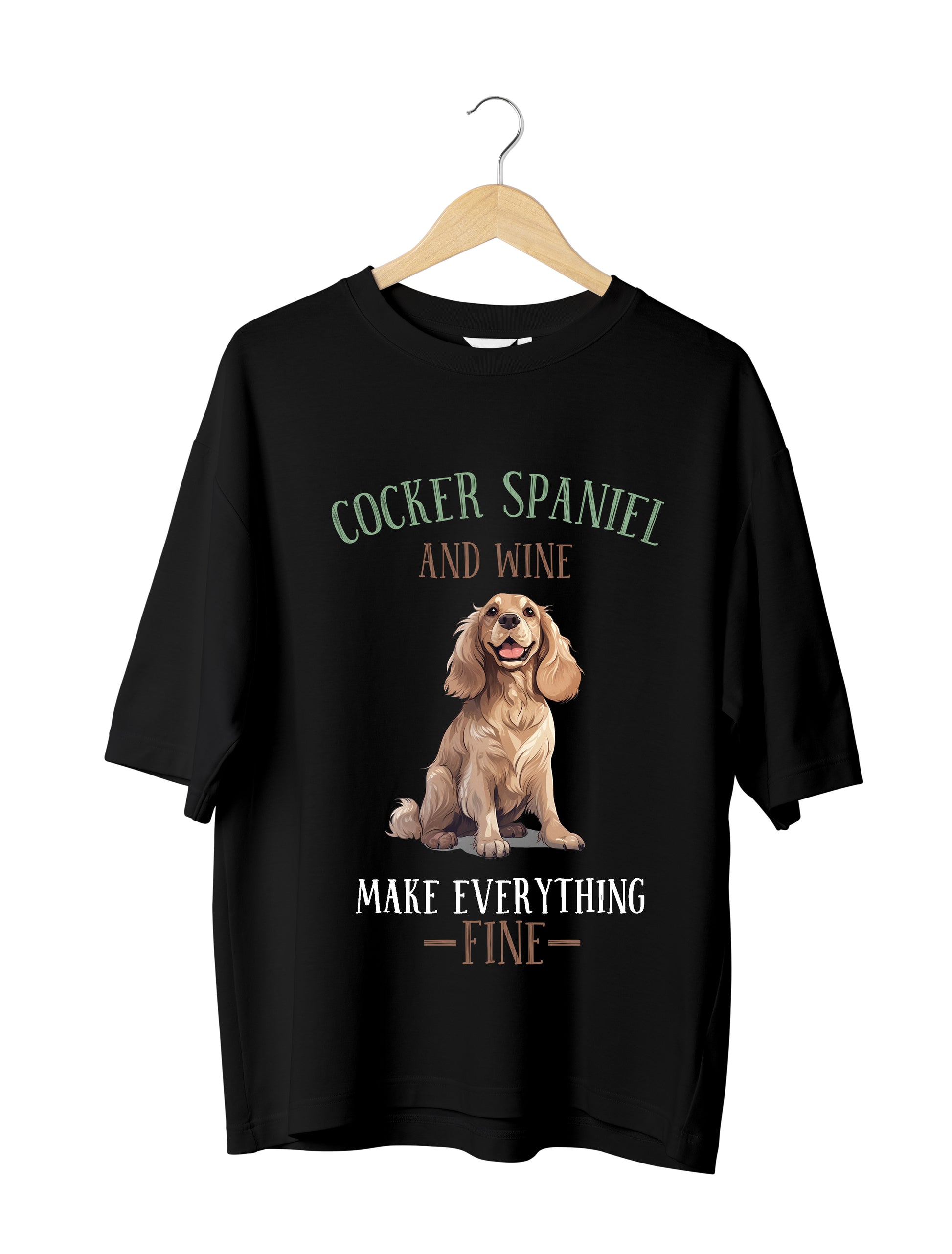 Cocker Spaniel Dog Lover : Unisex Black Oversized Half Sleeved T-shirt
