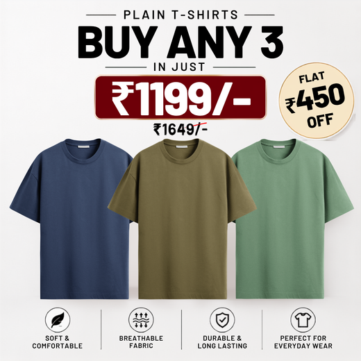 Solids/Plain - Unisex Regular T-Shirts Combo 3