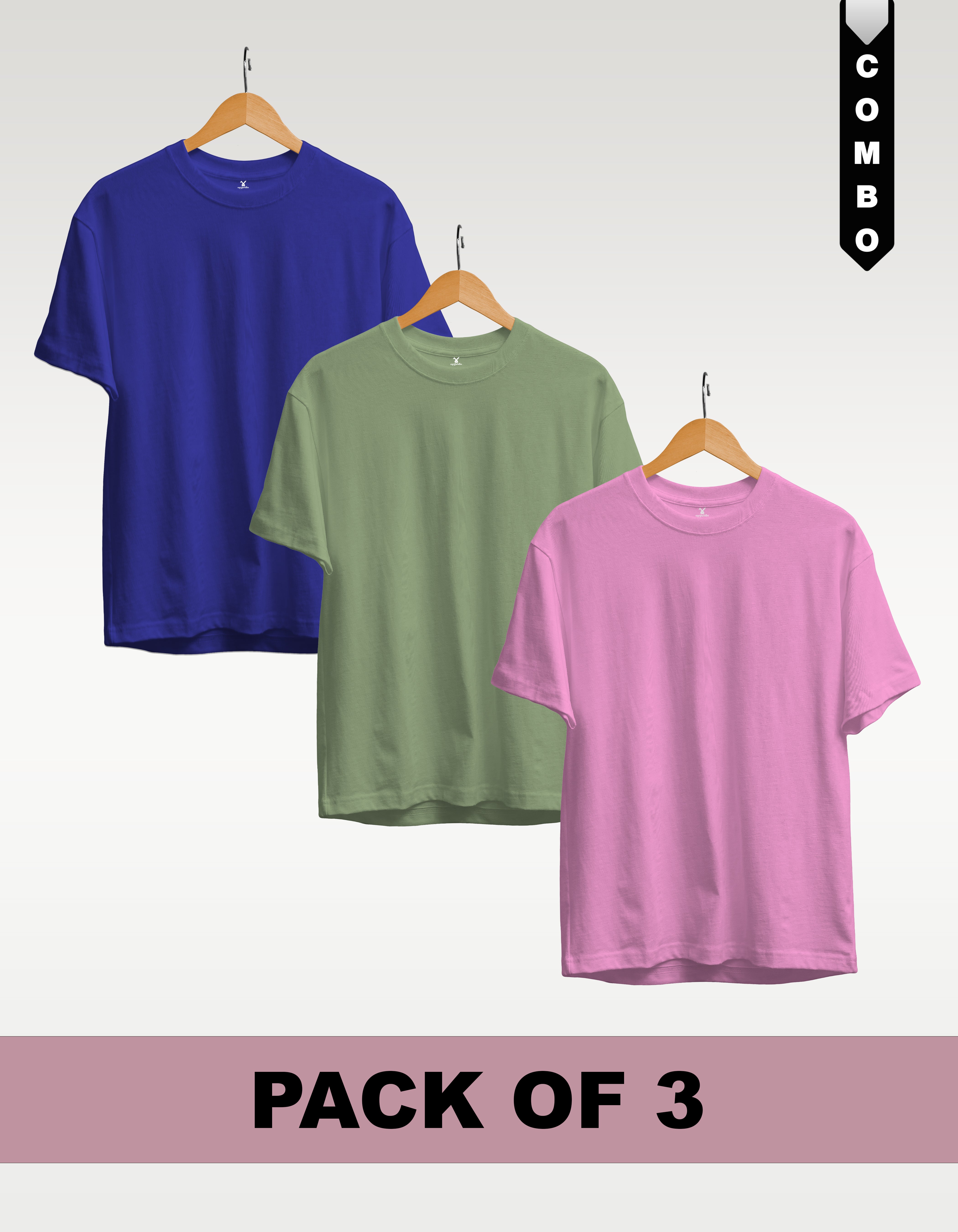 Regular T-Shirt Combo Pack of 3 -Royal Blue|Sage Green|Baby Pink
